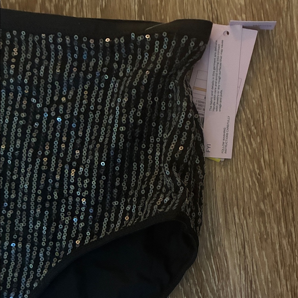 wild fable Black Sequin High-Waist Bikini Bottoms - Picture 3 of 5